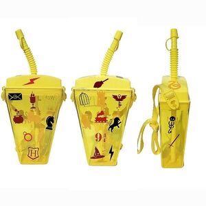 Harry Potter Kids Yellow Plastic Water Bottle Portable Shoulder Strap 16 oz